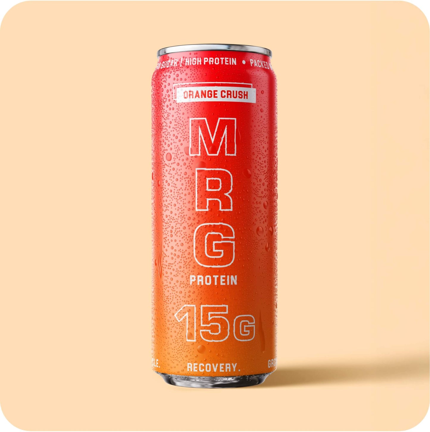 Front of MRG Protein Orange Crush carbonated protein drink can