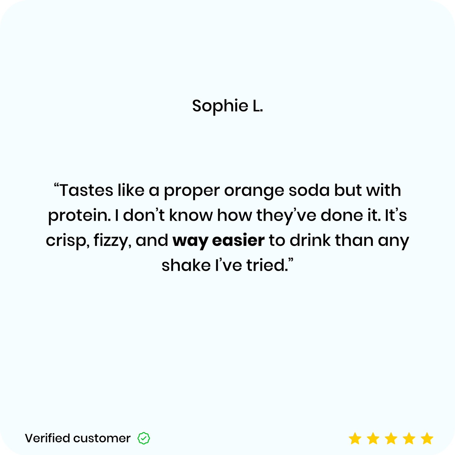 Orange Crush product review with a customer's name and text on a white background