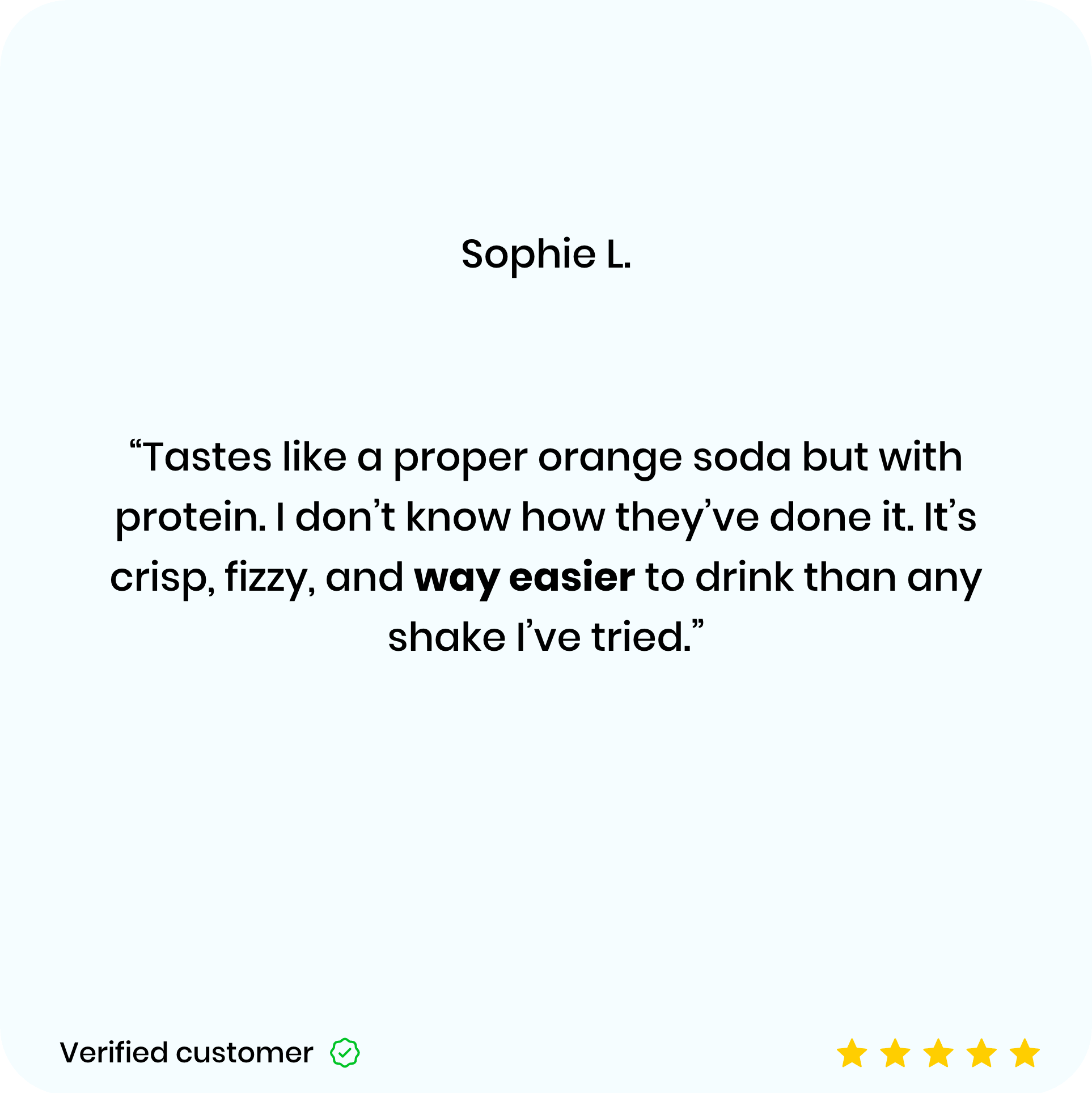 Orange Crush product review with a customer's name and text on a white background
