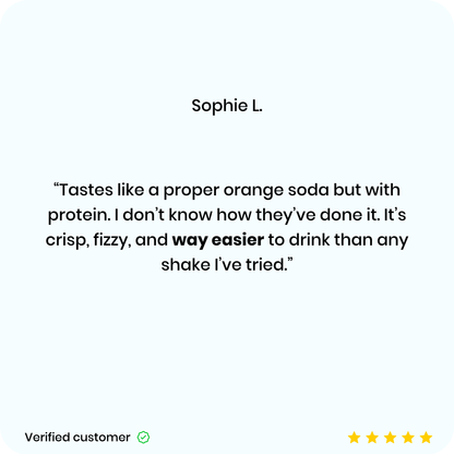Orange Crush product review with a customer's name and text on a white background