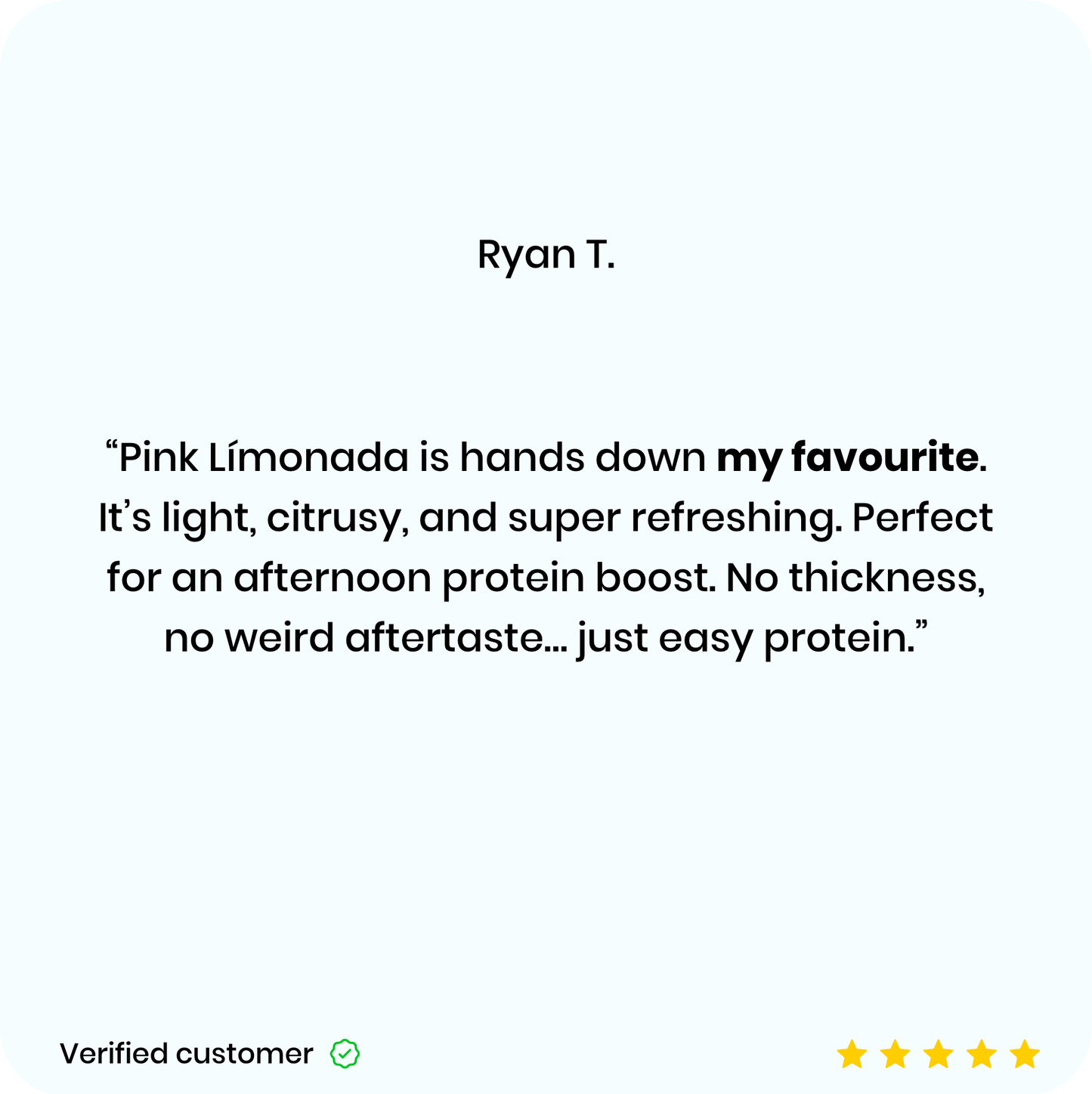 Pink Límonada product review with a customer's name and text on a white background