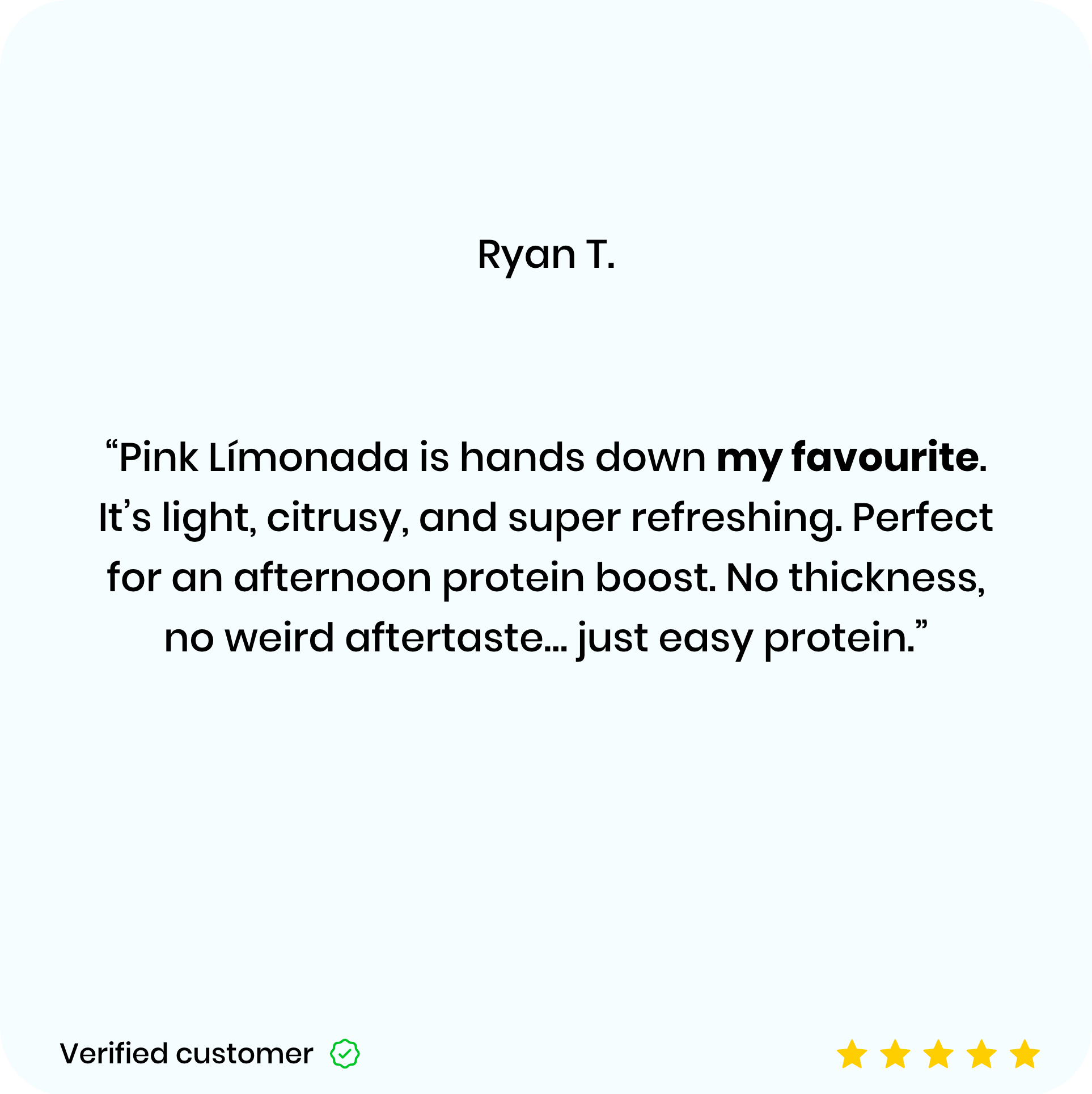 Pink Límonada product review with a customer's name and text on a white background