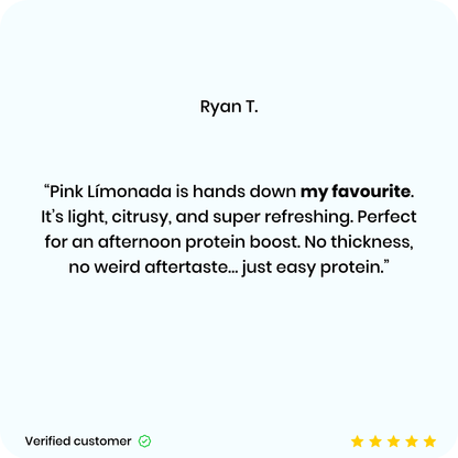 Pink Límonada product review with a customer's name and text on a white background