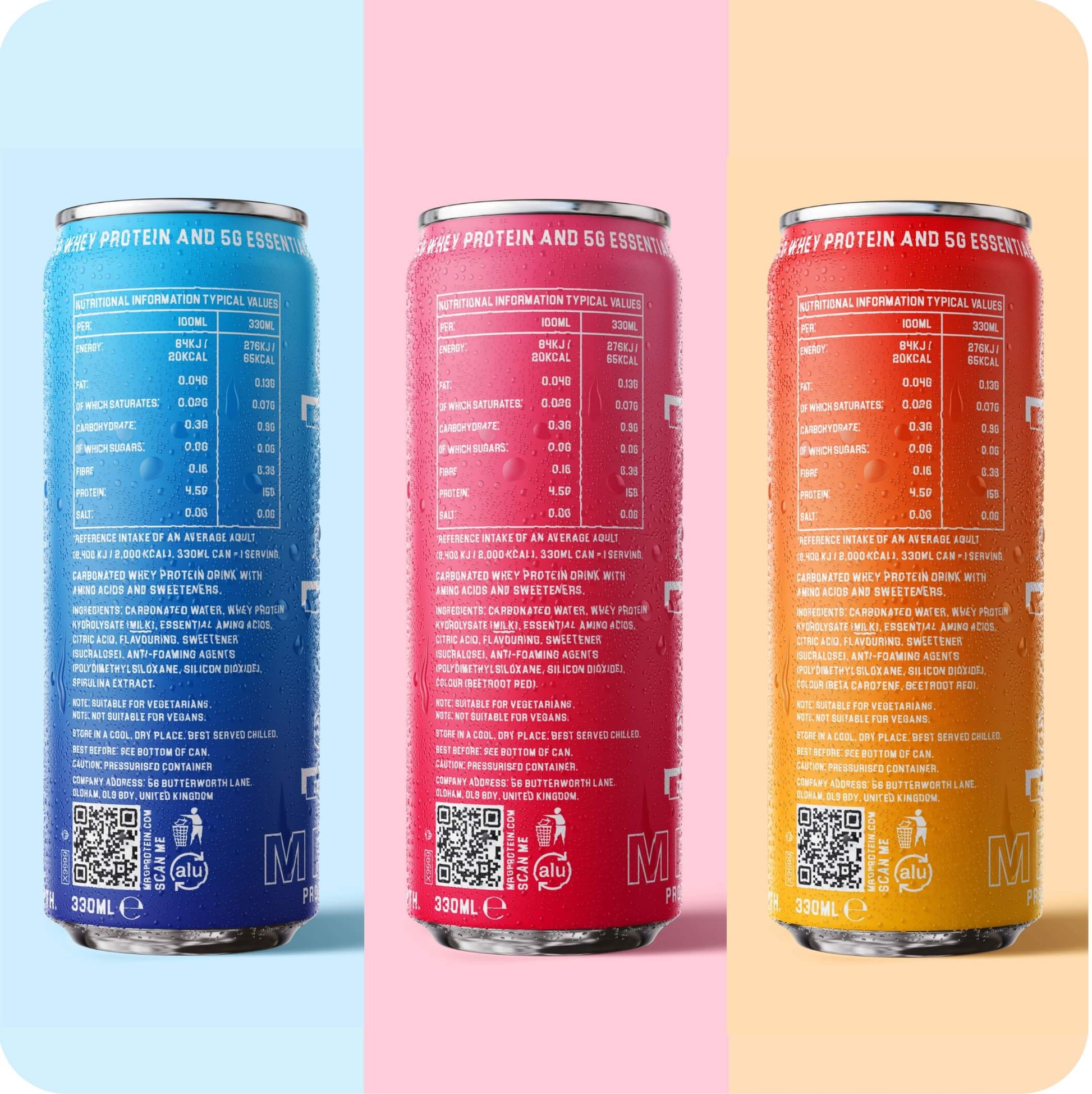 Back of MRG Protein Variety Pack showing nutrition and ingredients information