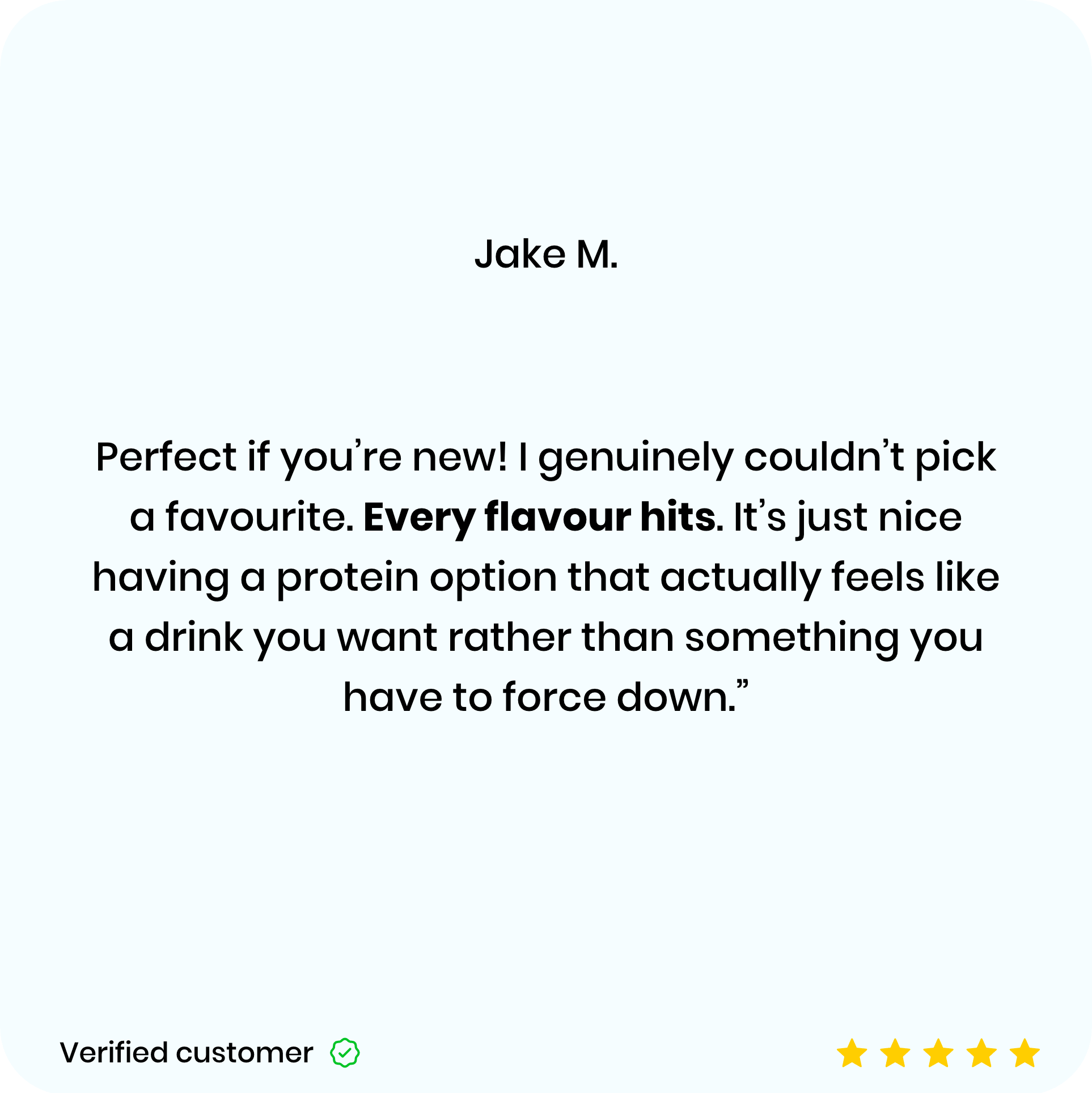 Variety Packs product review with a customer's name and text on a white background